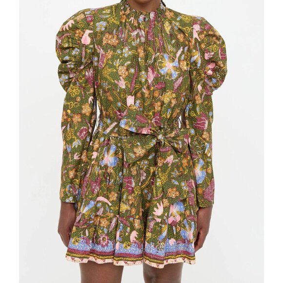 Ulla Johnson Dresses & Skirts - Ulla Johnson Womens Devya Green Floral Print Puff Sleeve Cotton Mini Dress 10